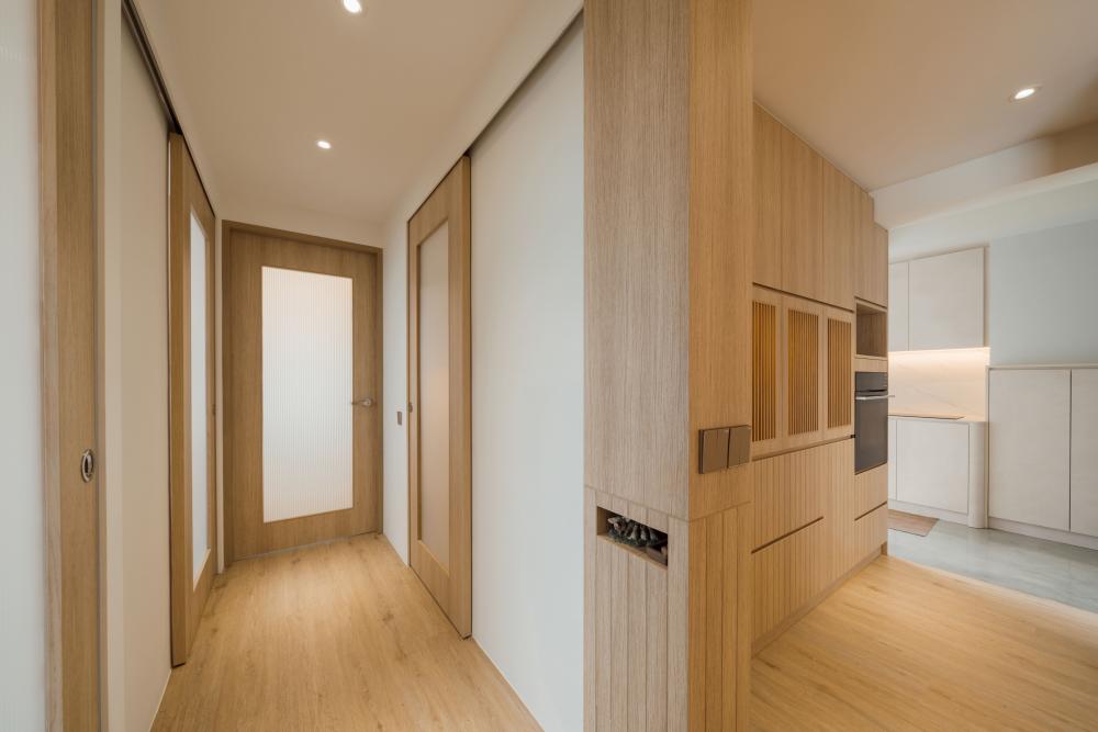Scandinavian Kitchen with Countertop and Vinyl Flooring