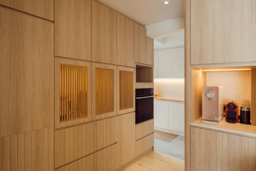 Scandinavian Kitchen with Countertop and Vinyl Flooring