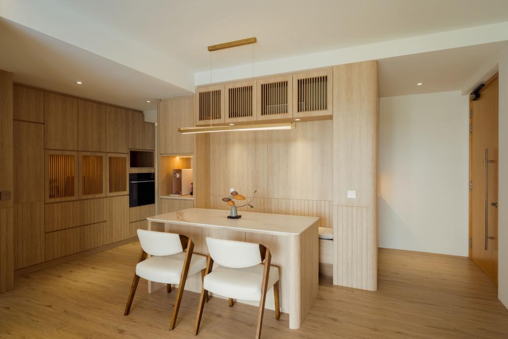 Scandinavian Dining Room with Dining Table and Seating Bench