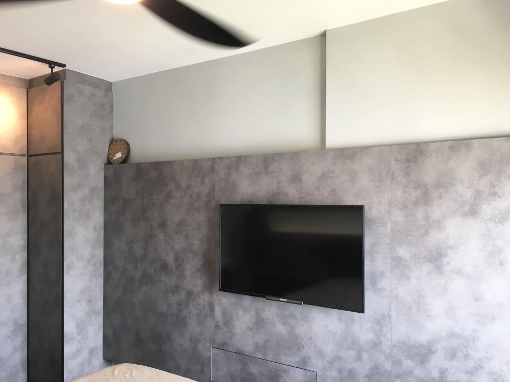 Modern Bedroom with Vinyl Flooring and Feature Wall