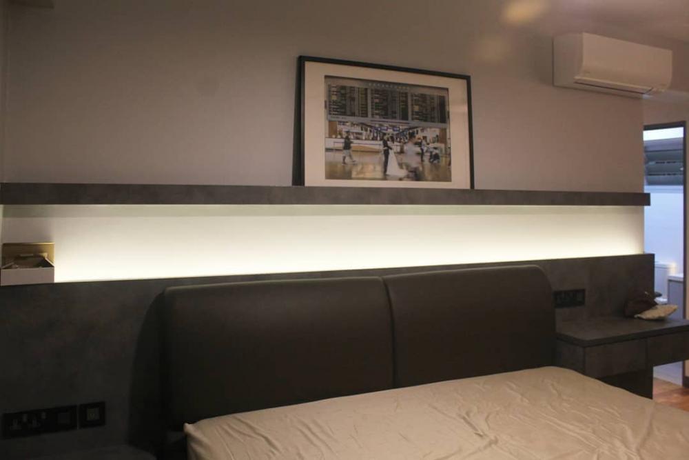 Modern Bedroom with Platform Bed and Vinyl Flooring