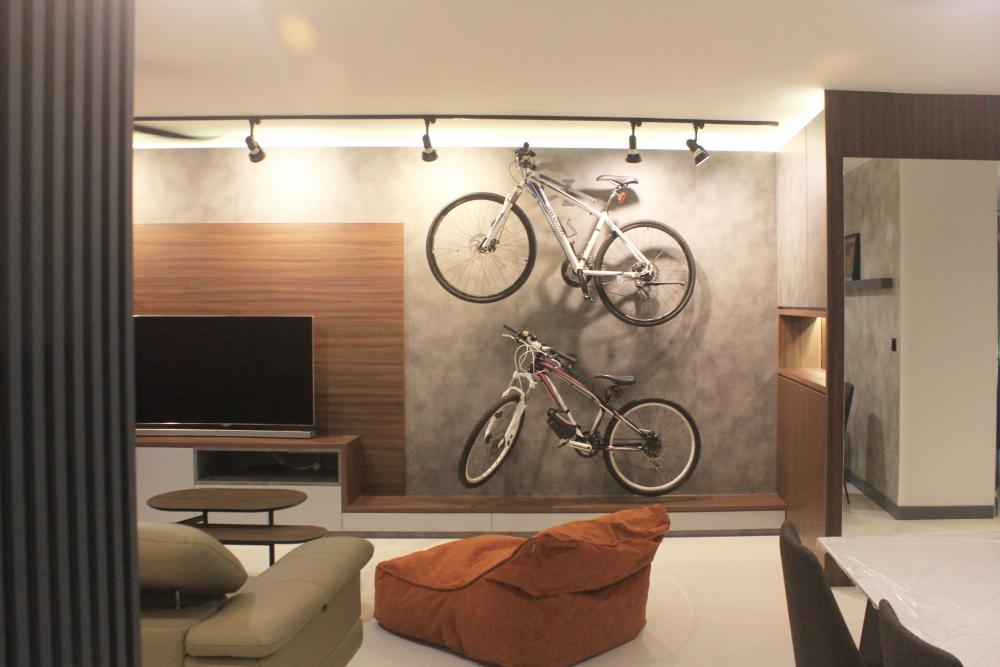 Modern Living Room with Marble Floor and TV Console