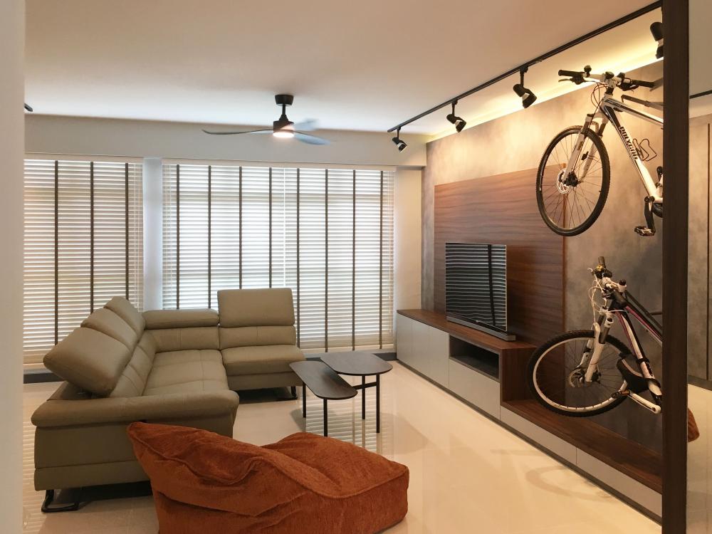 Modern Living Room with Marble Floor and TV Console