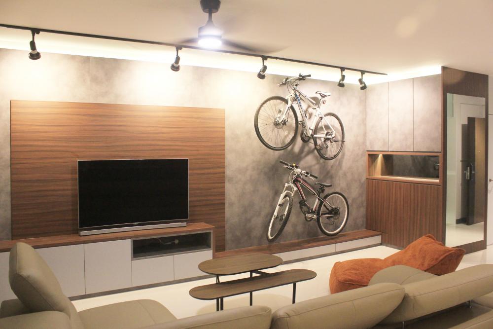 Modern Living Room with Wood Flooring and TV Console