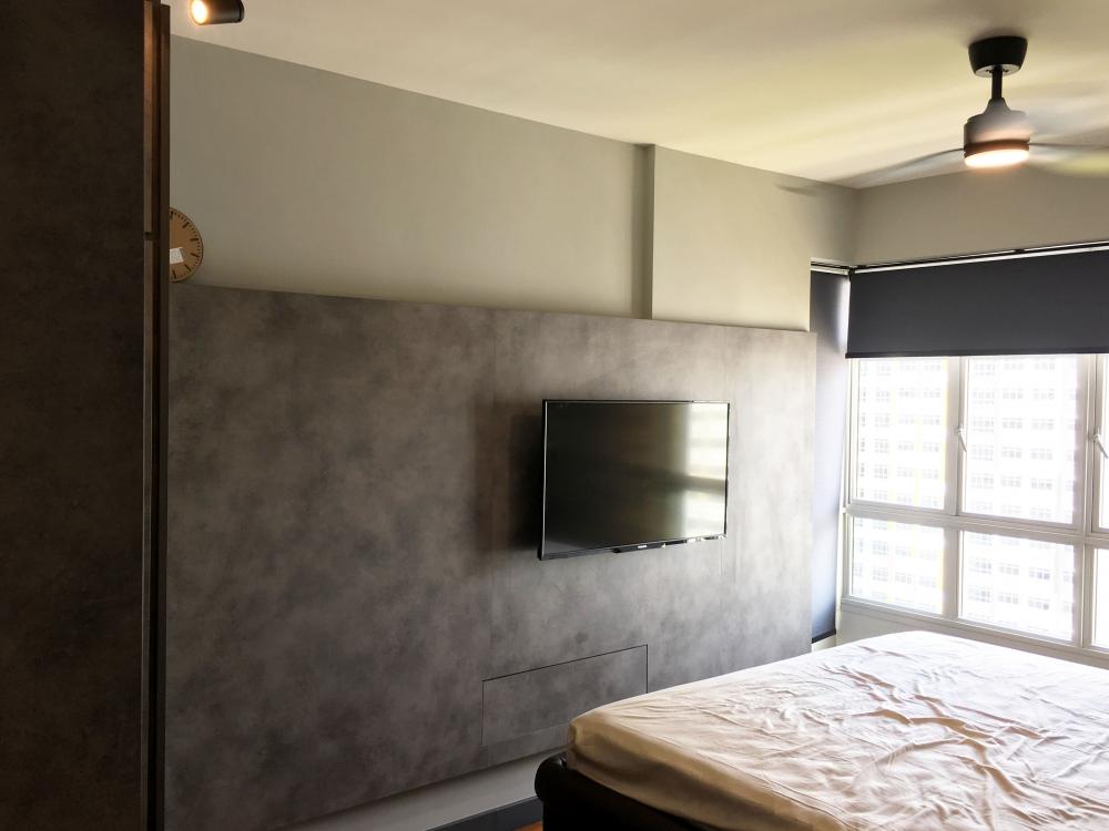 Modern Bedroom with Platform Bed and Vinyl Flooring