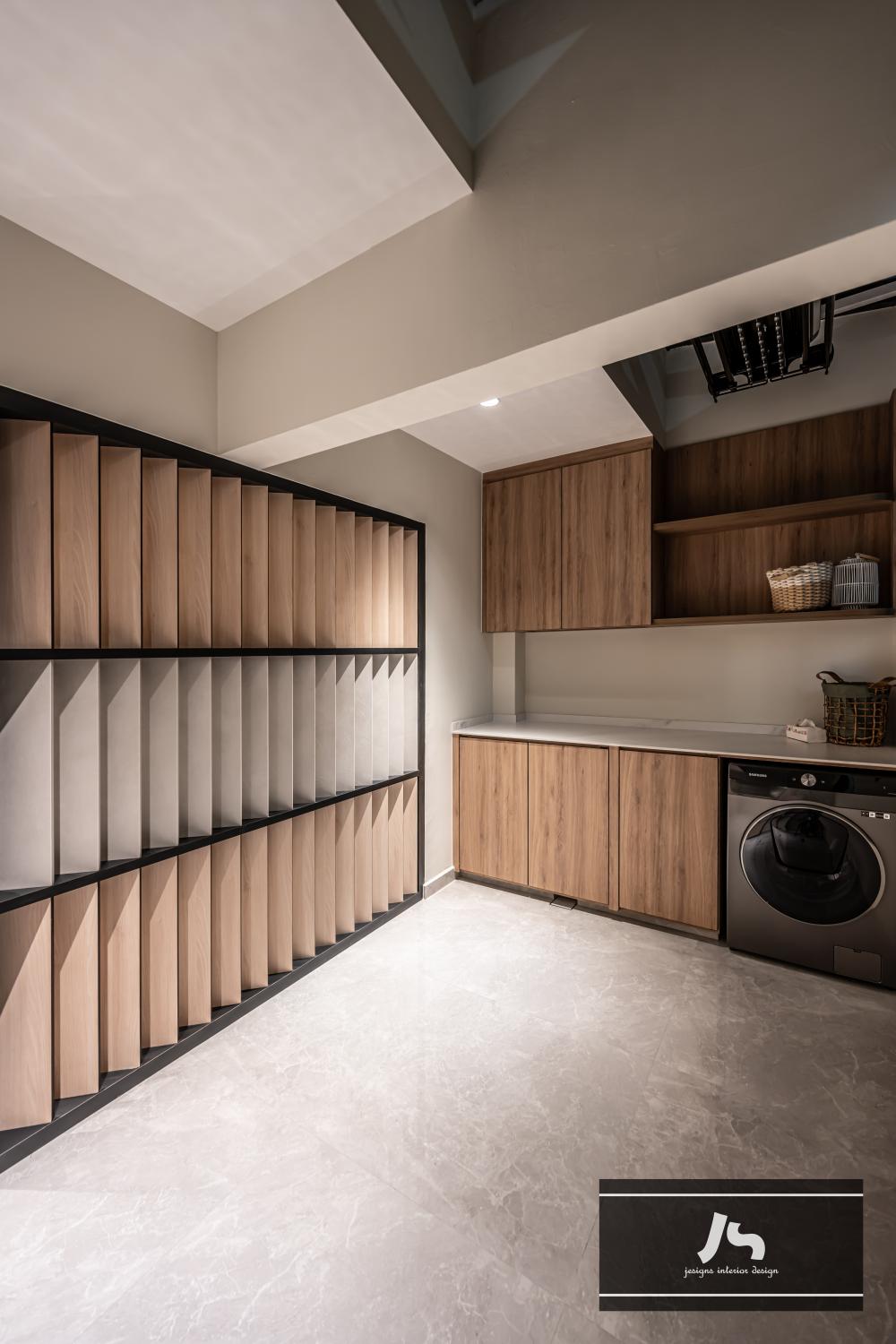 Modern Service Yard with Washing Machine and Laundry Area