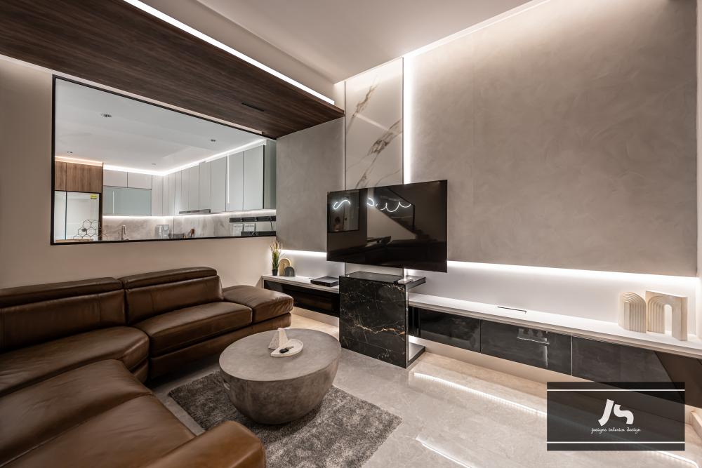 Modern Living Room with TV Console and Feature Wall