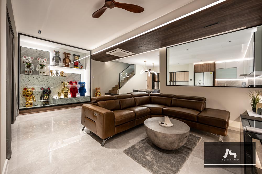 Modern Living Room with Marble Floor and Sofa