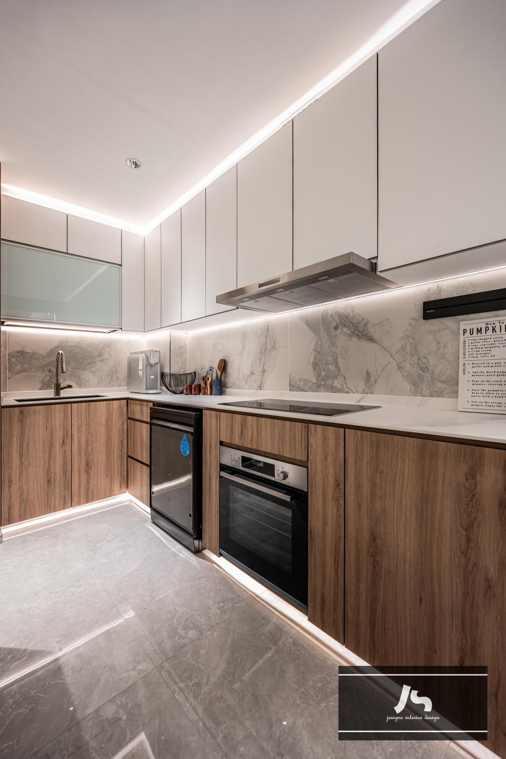 Modern Kitchen with Marble Floor and Cupboard