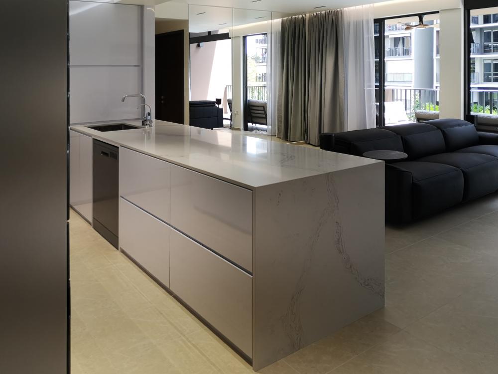 Modern Living Room with Marble Floor and TV Console