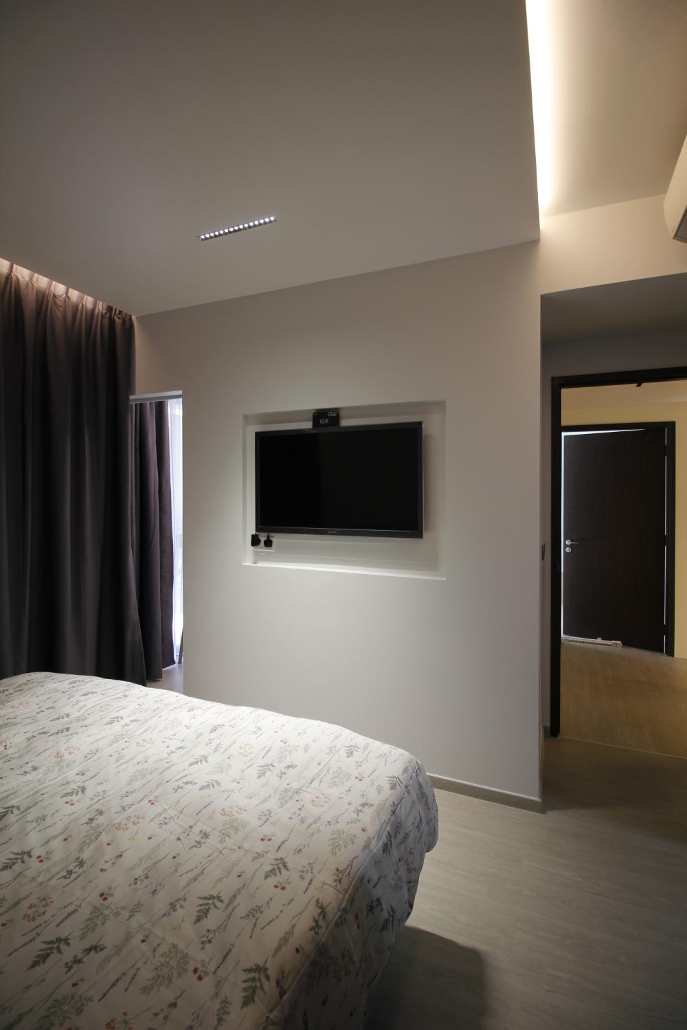 Modern Bedroom with Platform Bed and Vinyl Flooring