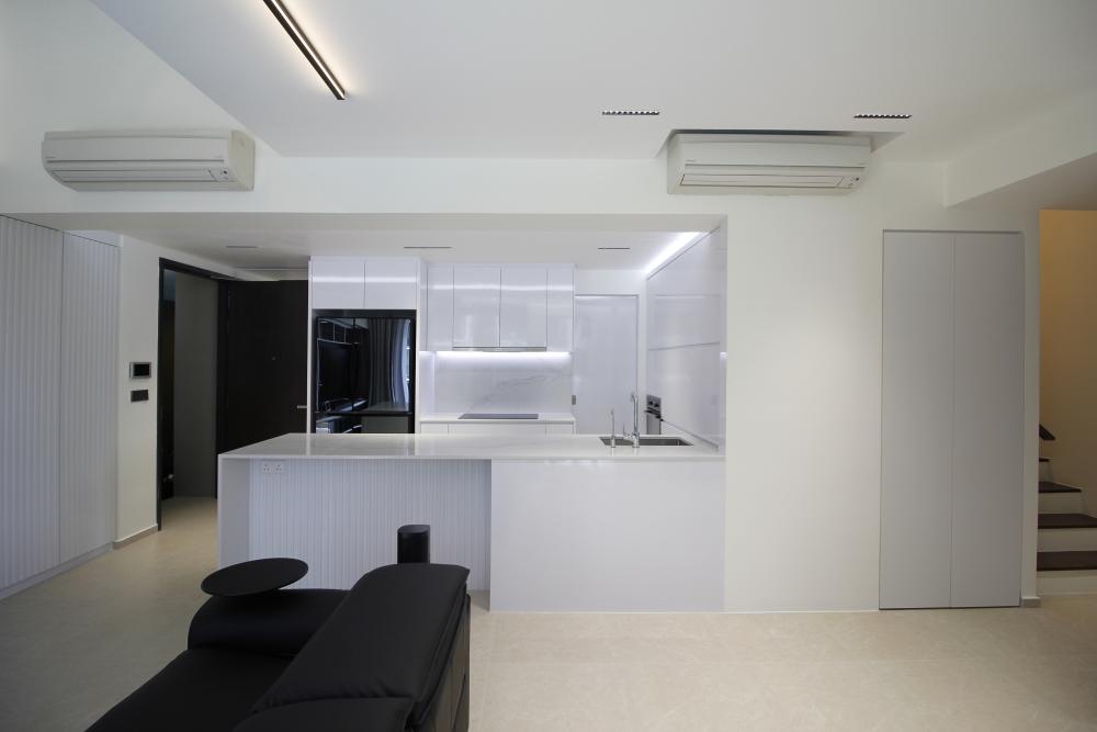Modern Kitchen with Countertop and Marble Floor