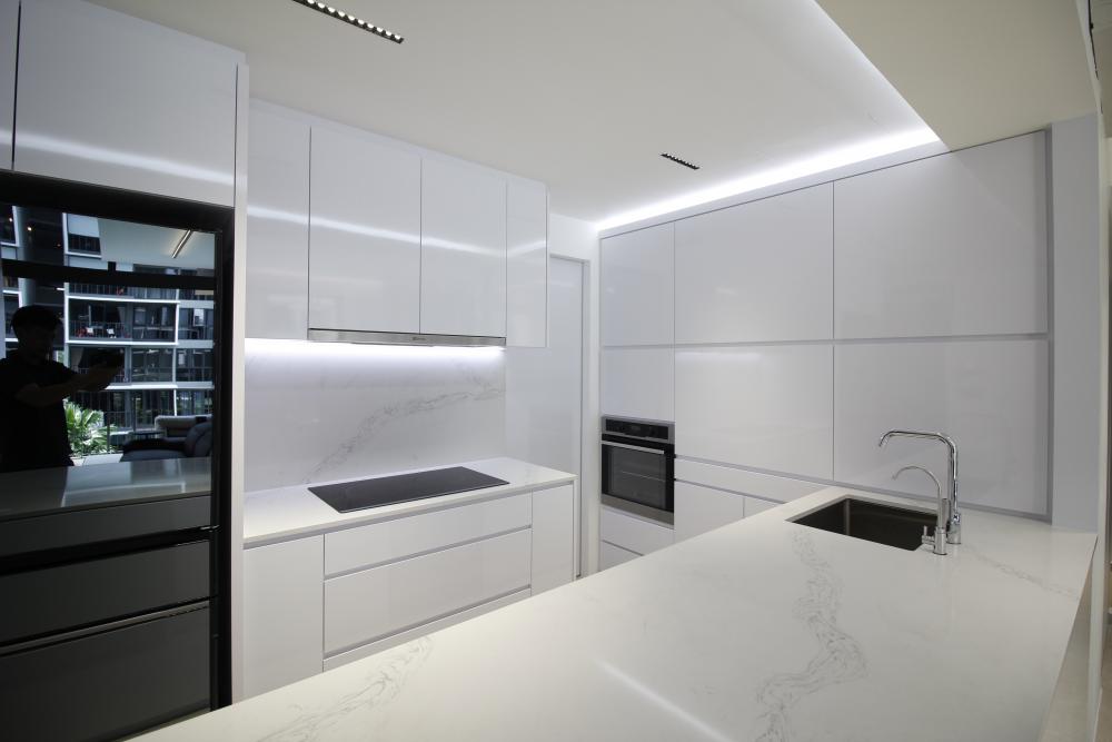 Modern Kitchen with Countertop and Marble Floor