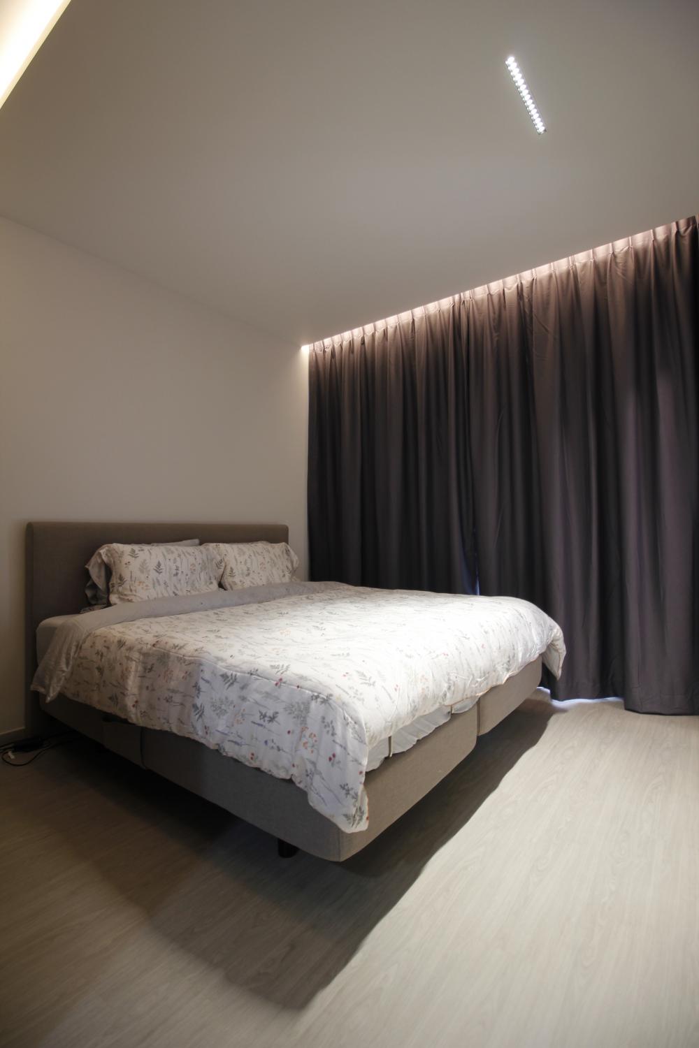 Modern Bedroom with Platform Bed and Vinyl Flooring