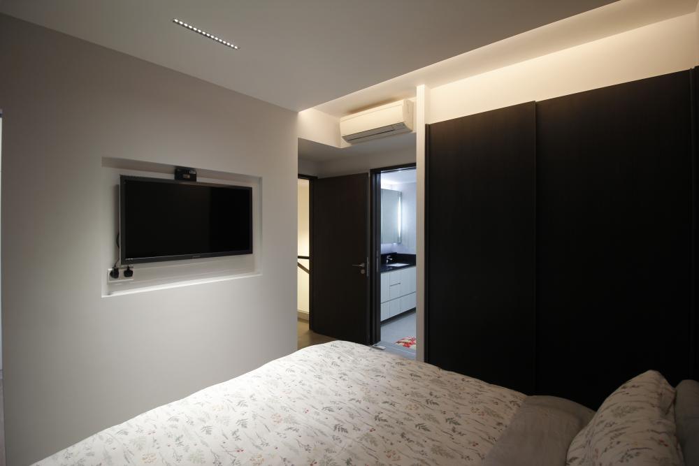 Modern Bedroom with Platform Bed and Vinyl Flooring