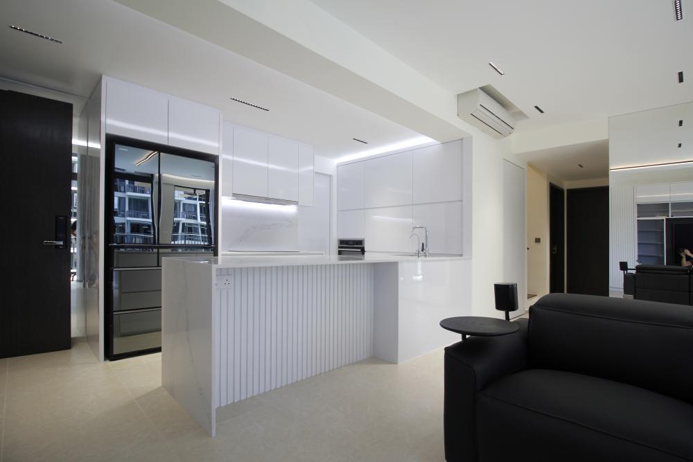 Modern Kitchen with Countertop and Marble Floor