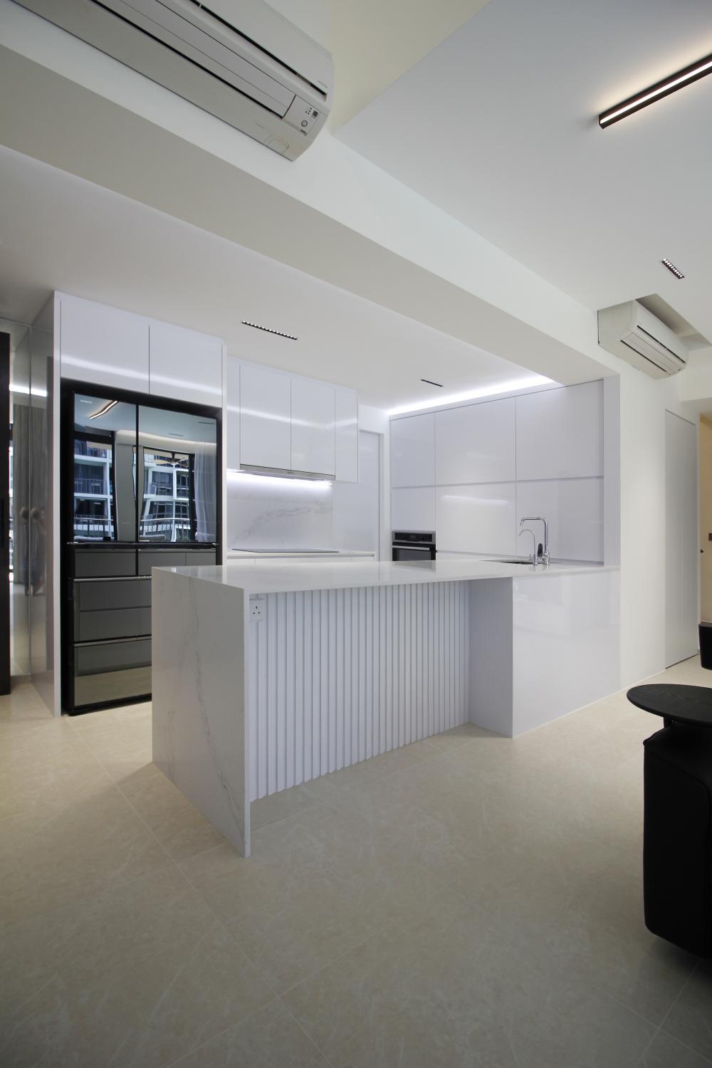 Modern Kitchen with Marble Floor and Kitchen Island