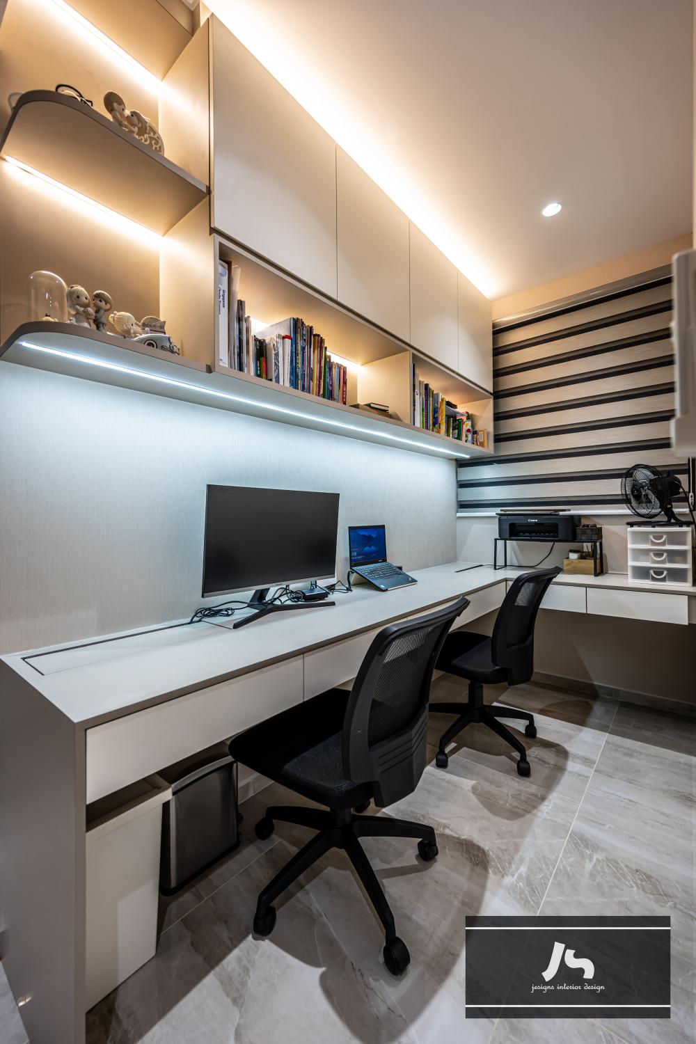 Modern Workstation with Bookshelf and Desk