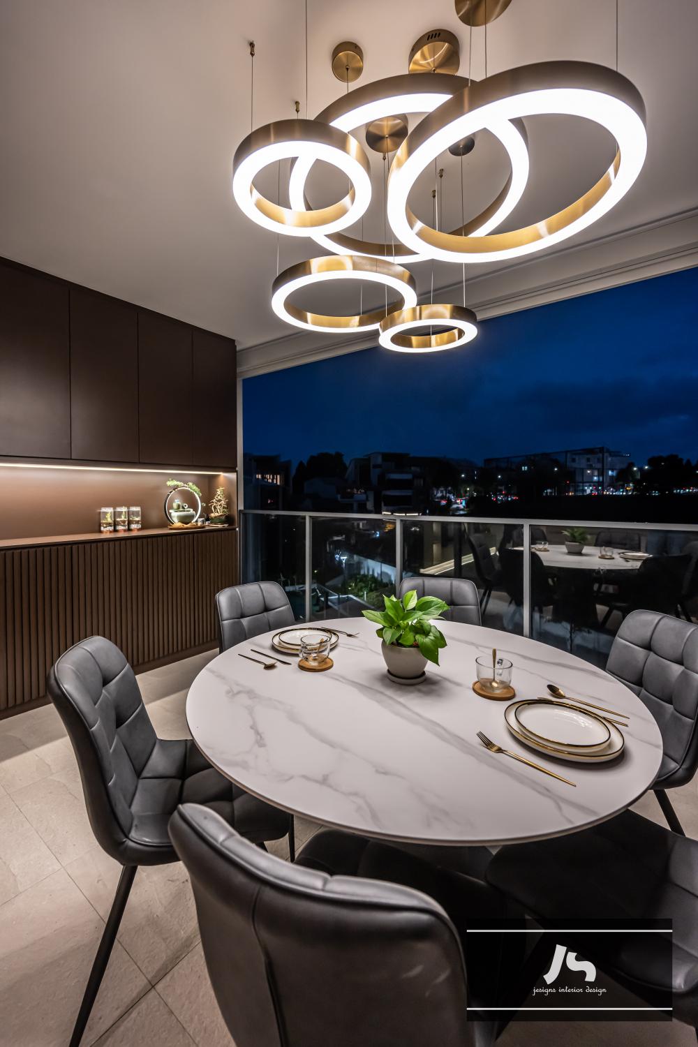 Modern Balcony with Window Seat and Dining Table