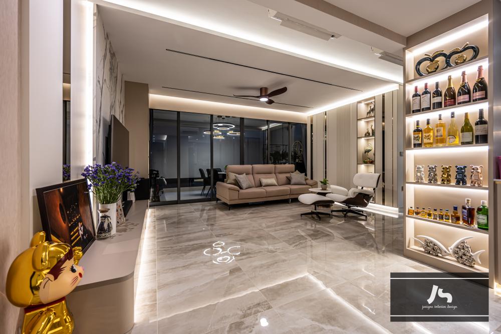 Modern Living Room with Marble Floor and Sofa