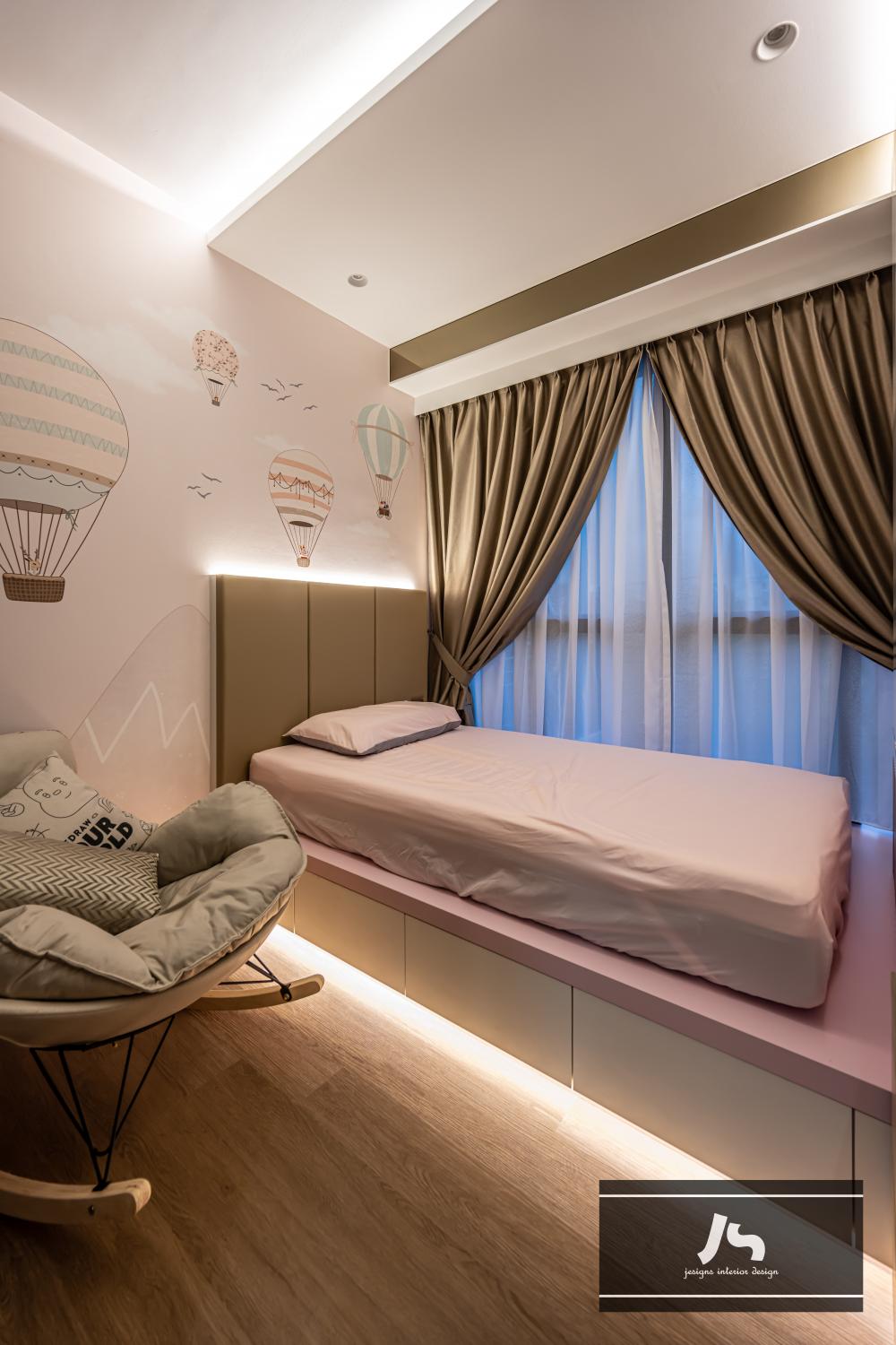 Modern Bedroom with Platform Bed and Drop Ceiling