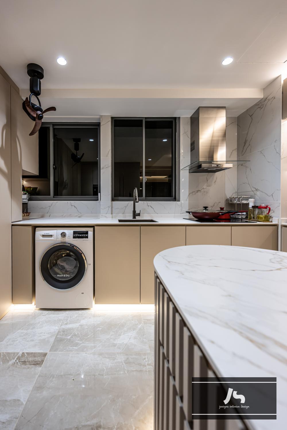 Modern Service Yard with Washing Machine and Laundry Area