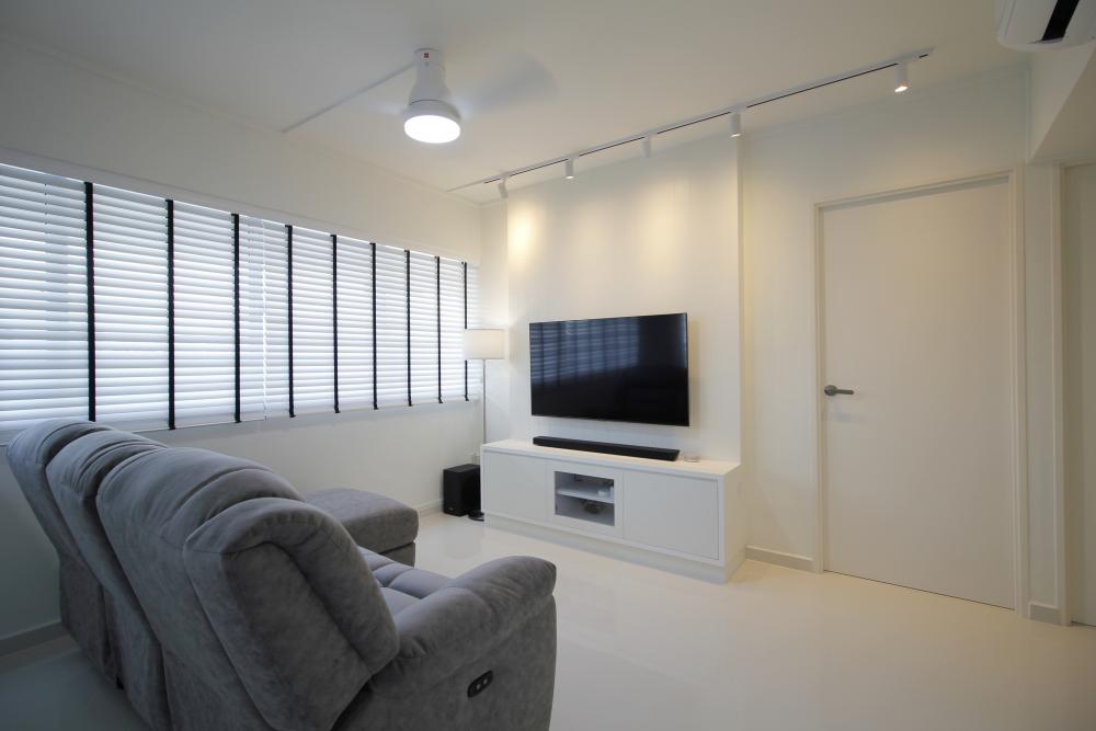 Contemporary Living Room with Marble Floor and TV Console