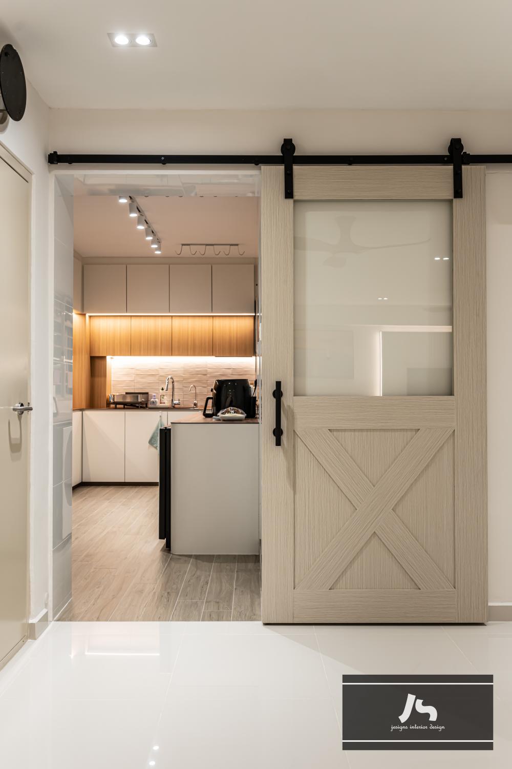 Country Kitchen with Countertop and Cupboard