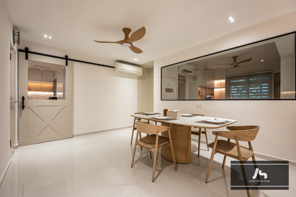 Country Living Room with Glass Door and Dining Table