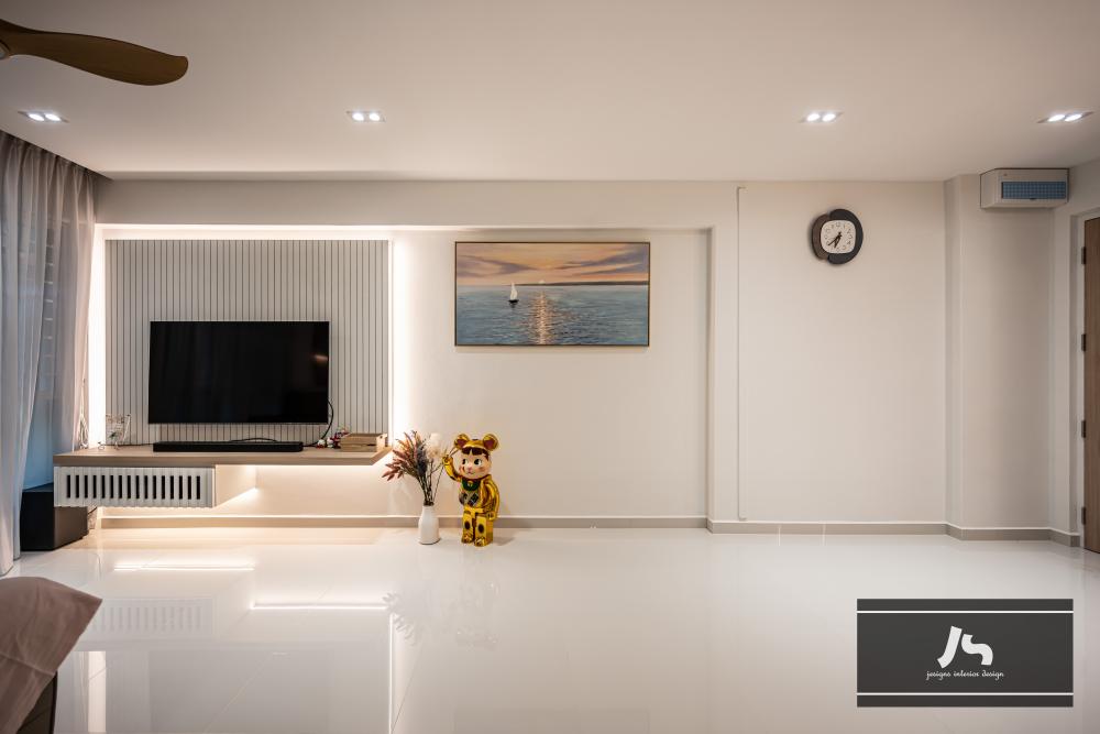 Country Living Room with TV Console and Feature Wall