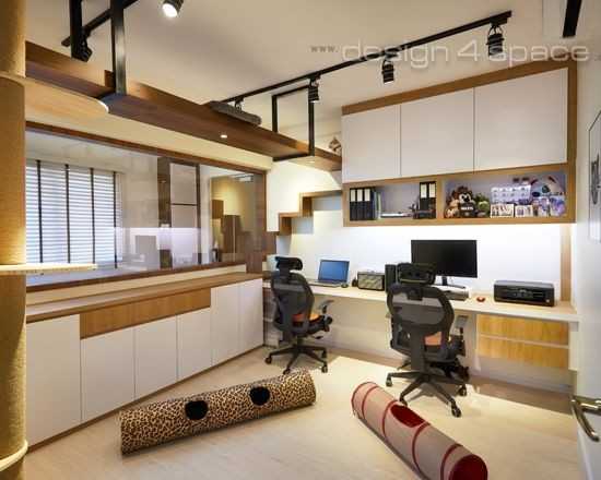 Contemporary Home Office with Desk and Desk Chairs