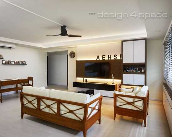 Contemporary Living Room with TV Console and Cove Lighting