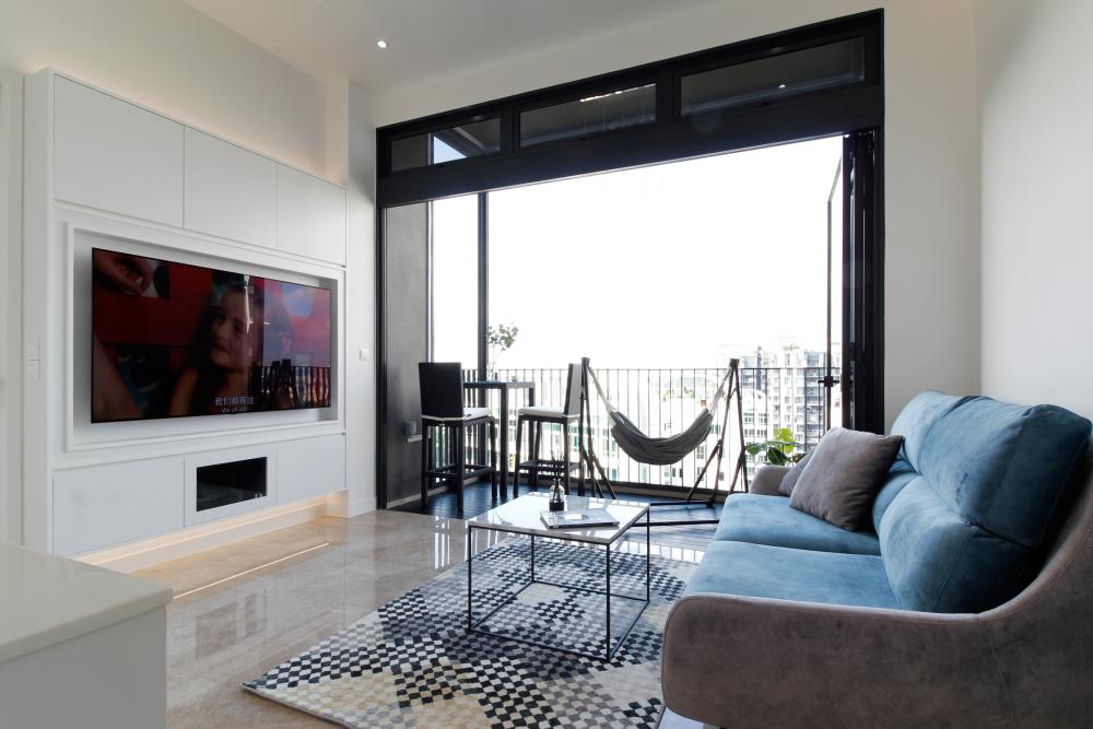 Modern Living Room with TV Console and Feature Wall