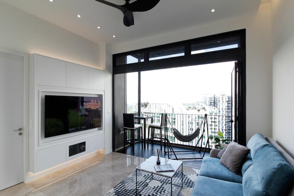 Modern Living Room with TV Console and Feature Wall