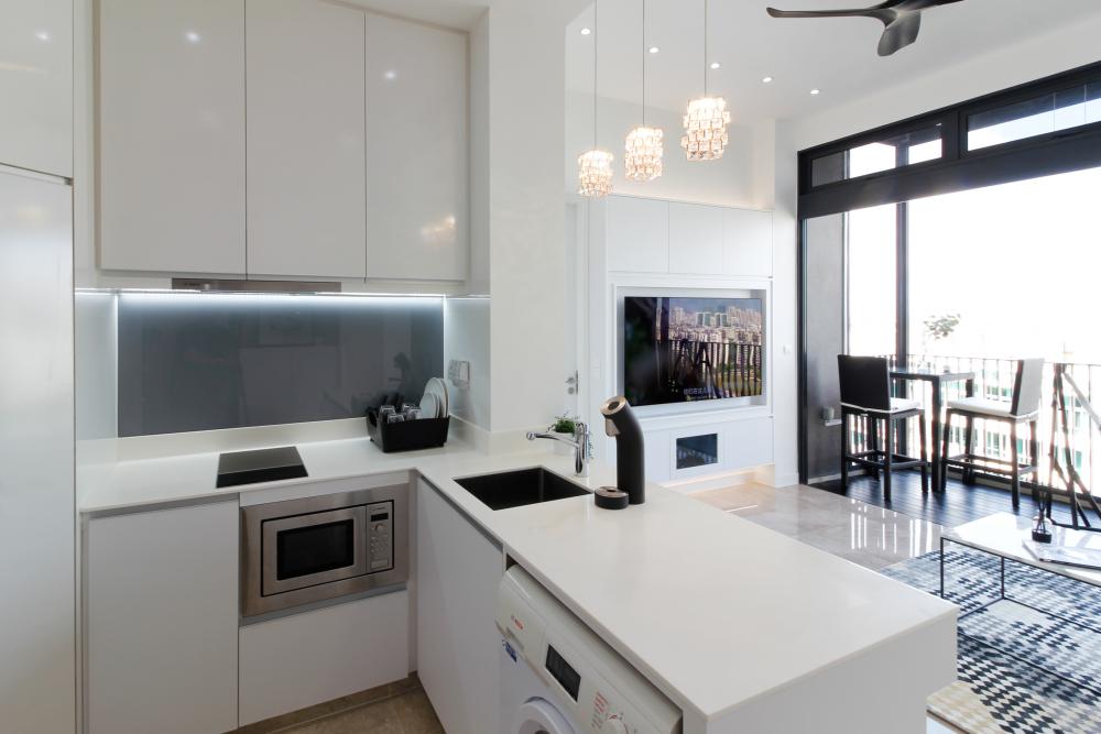 Modern Kitchen with Countertop and Granite Floor