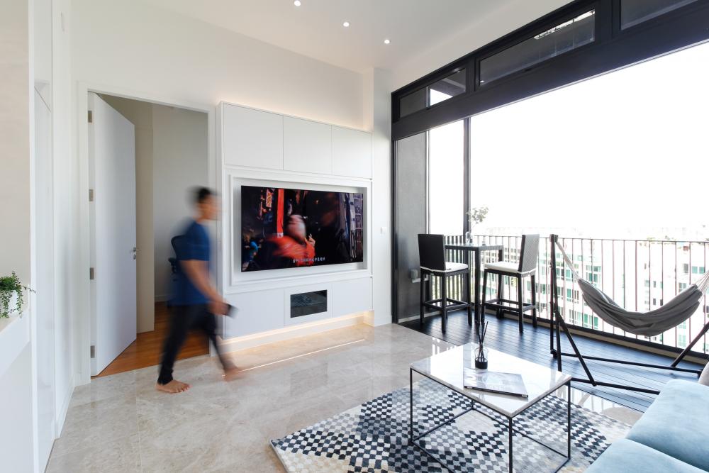 Modern Living Room with TV Console and Feature Wall