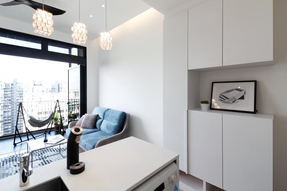 Modern Living Room with Granite Floor and Cove Lighting