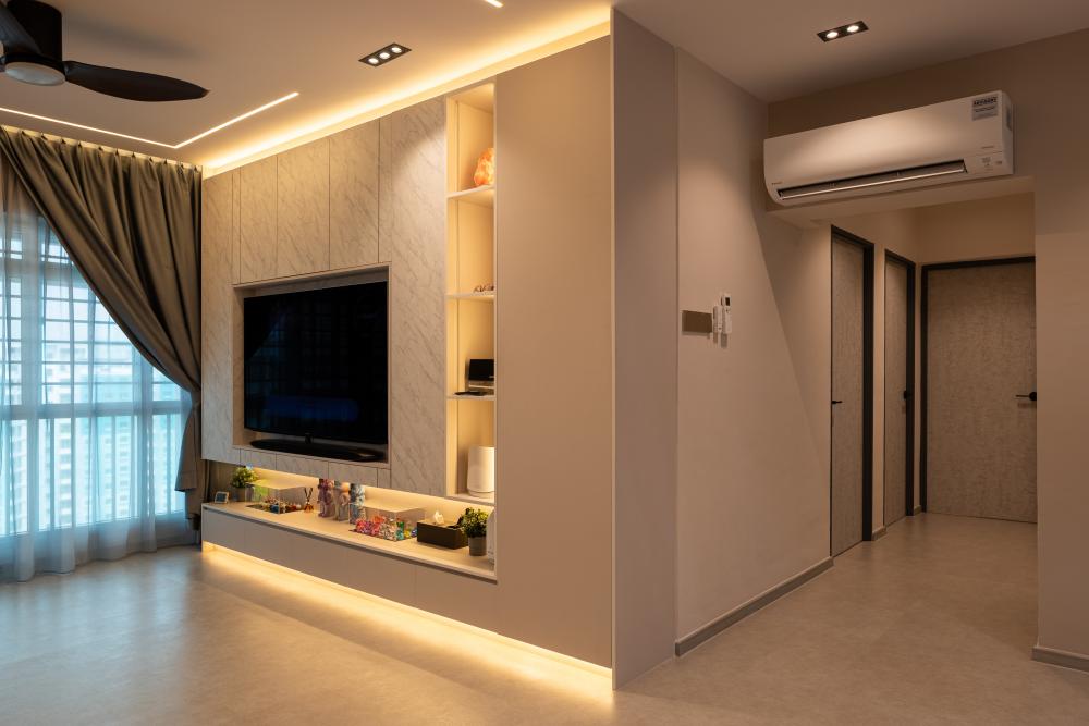 Modern Living Room with TV Console and Feature Wall