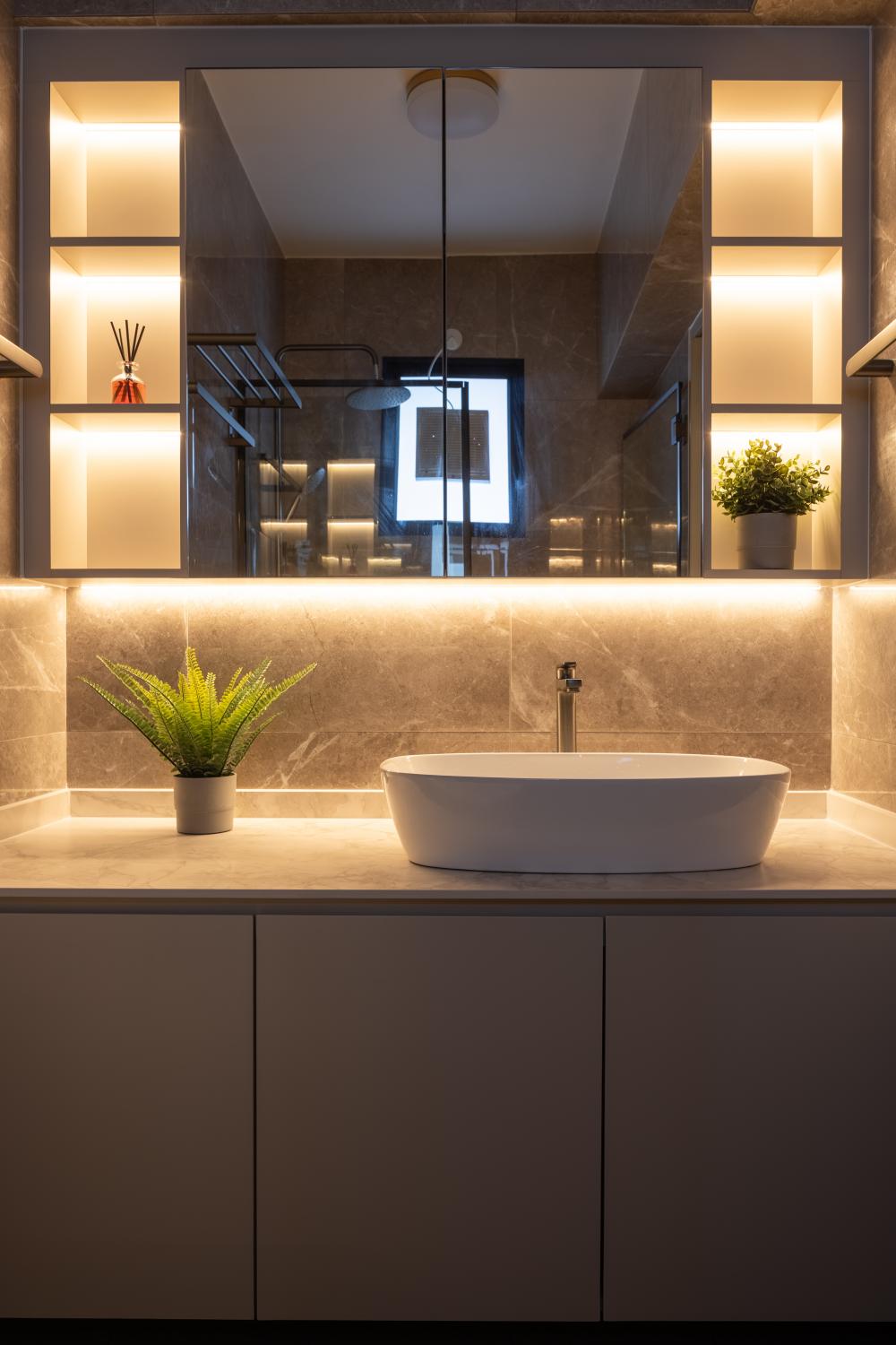 Modern Bathroom with Mirror and Bathroom Storage