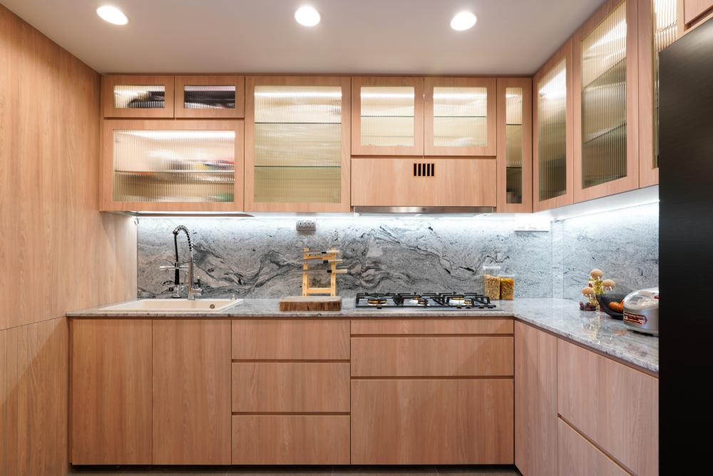 Scandinavian Kitchen with Countertop and Homogeneous Tiles