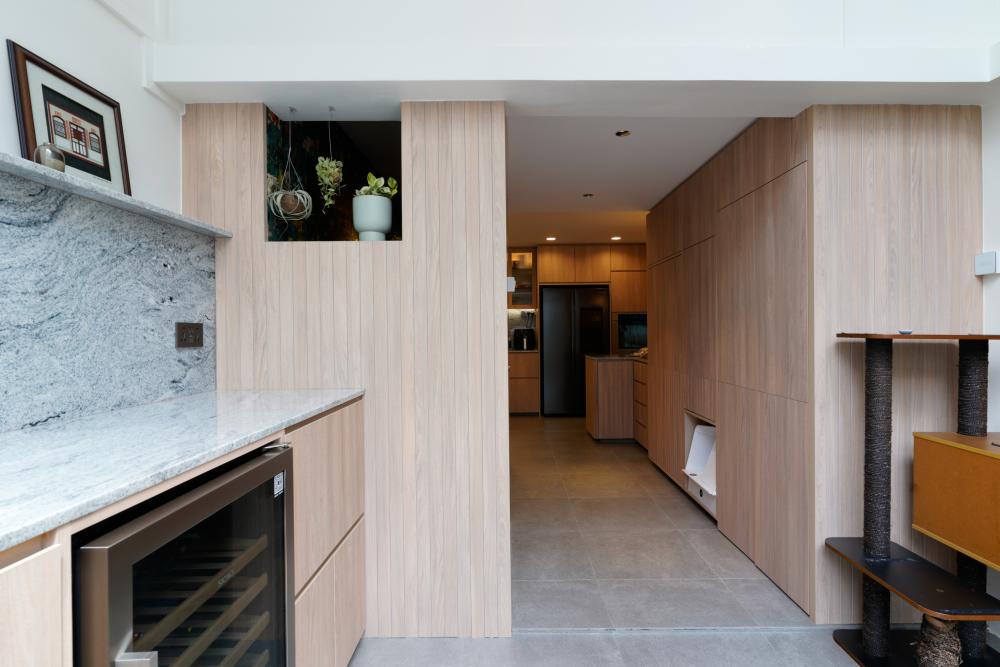 Scandinavian Balcony with Countertop and Curtain