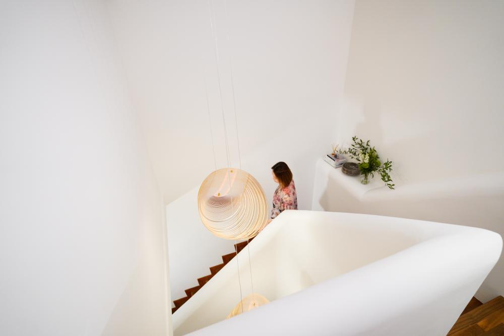 Scandinavian Hallway with Staircase and Houseplants