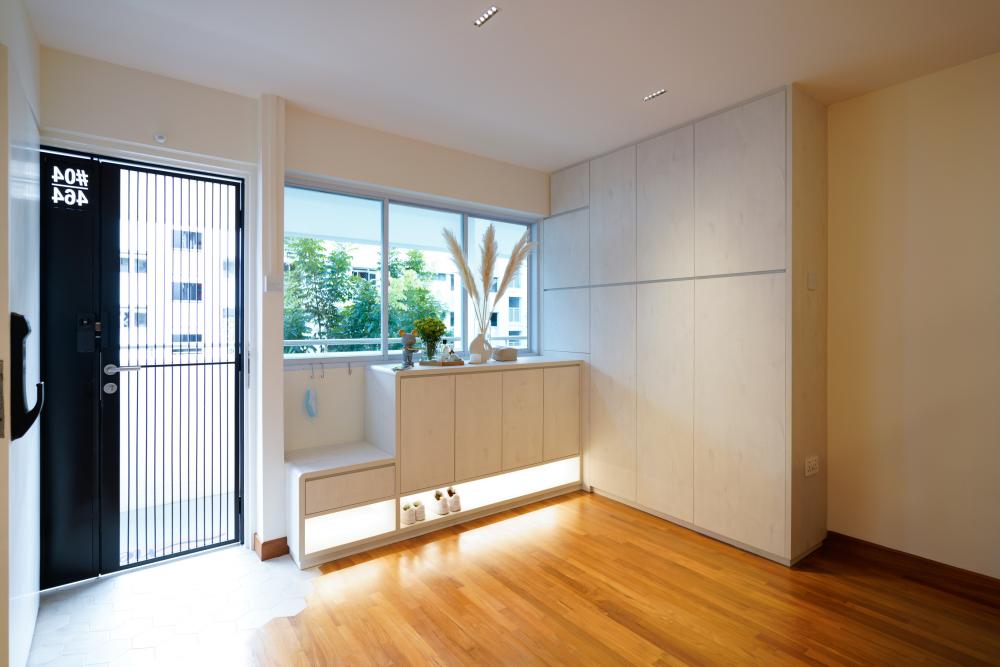 Scandinavian Entryway with Seating Bench and Shoe Rack