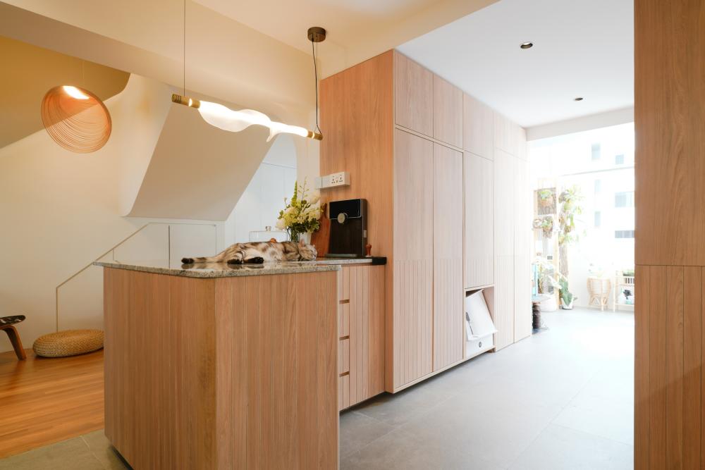 Scandinavian Kitchen with Countertop and Homogeneous Tiles