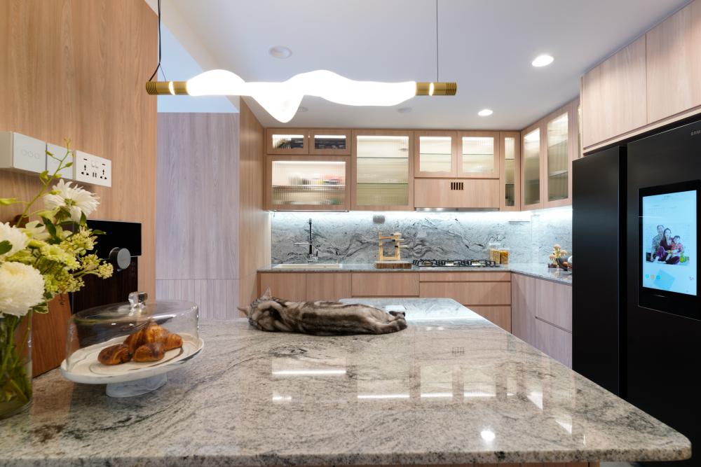 Scandinavian Kitchen with Countertop and Homogeneous Tiles