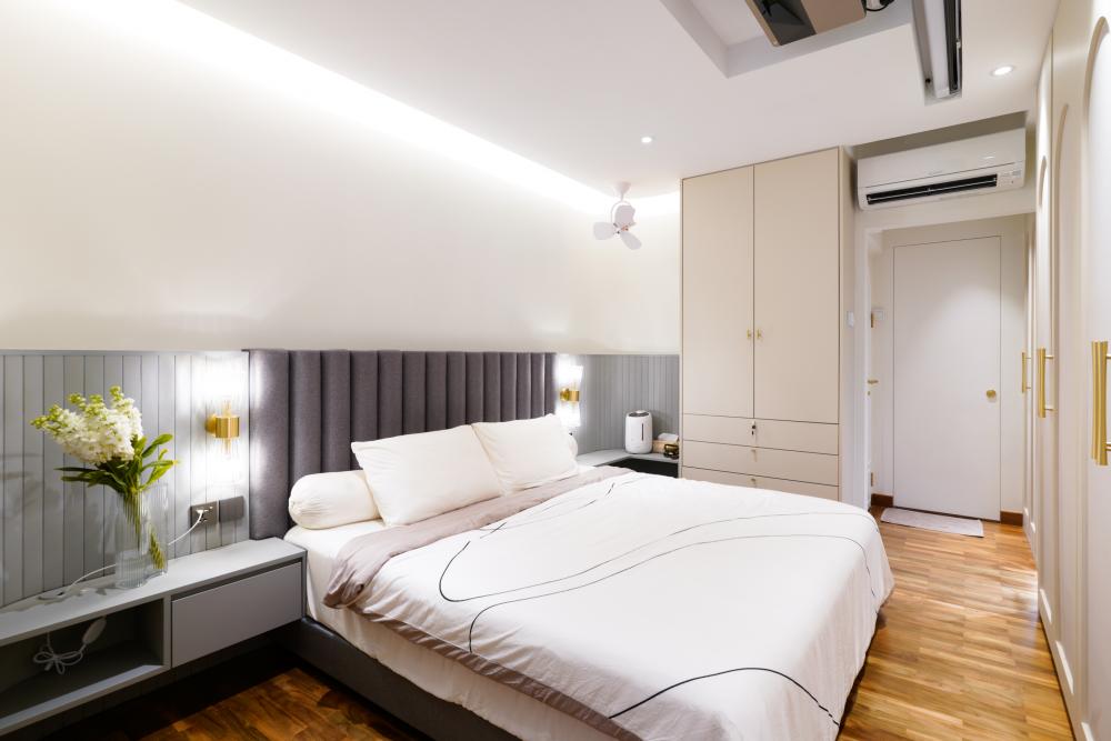 Scandinavian Bedroom with Vinyl Flooring and Bedside Table