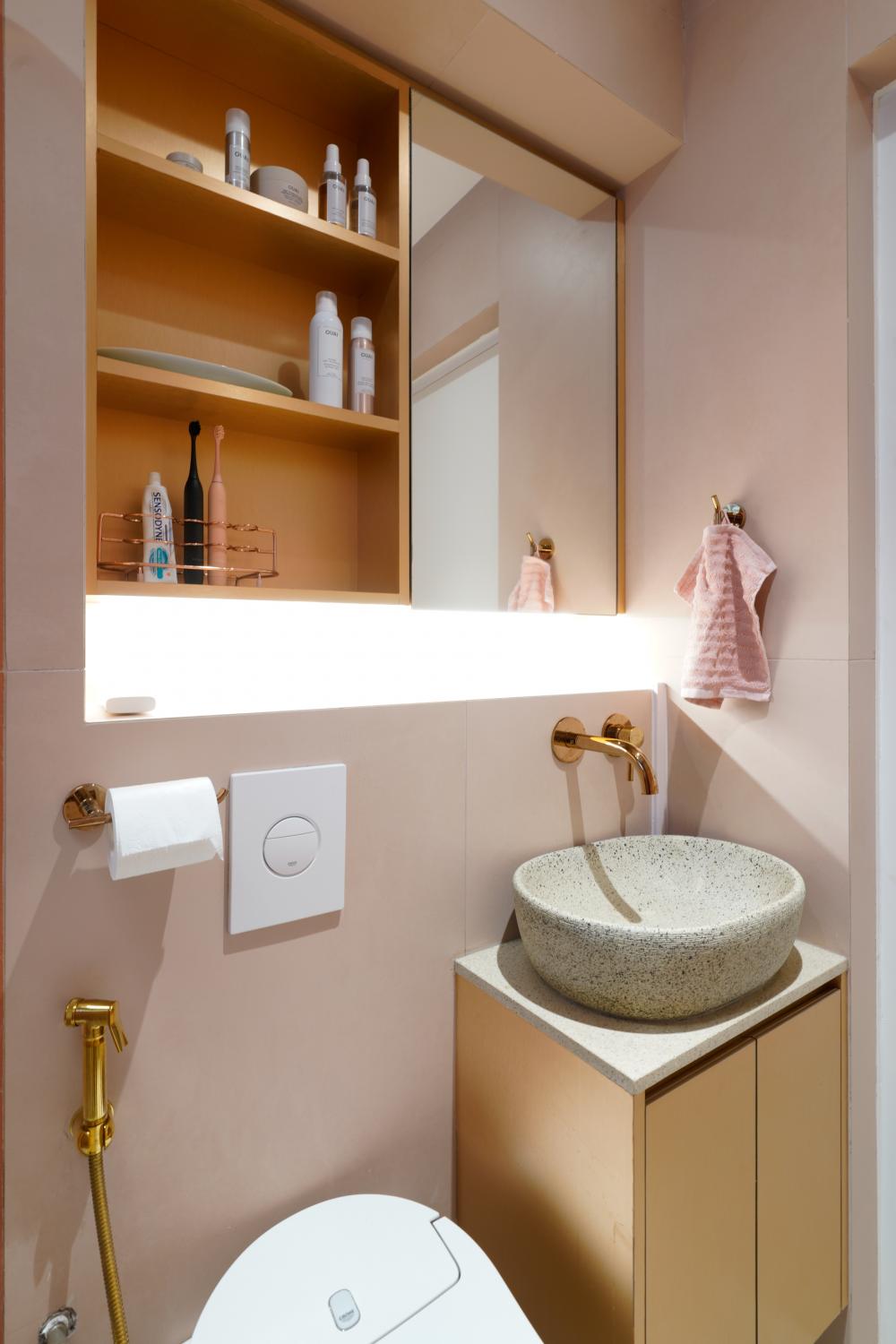 Scandinavian Bathroom with Countertop and Mirror