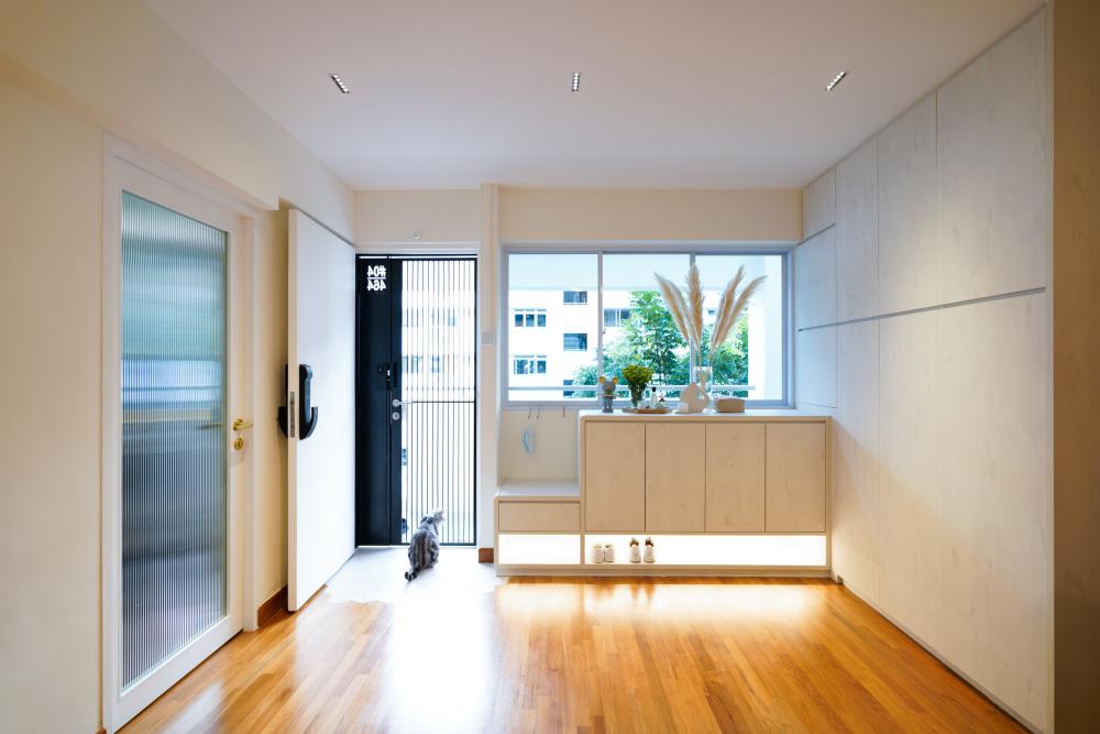 Scandinavian Entryway with Seating Bench and Shoe Rack