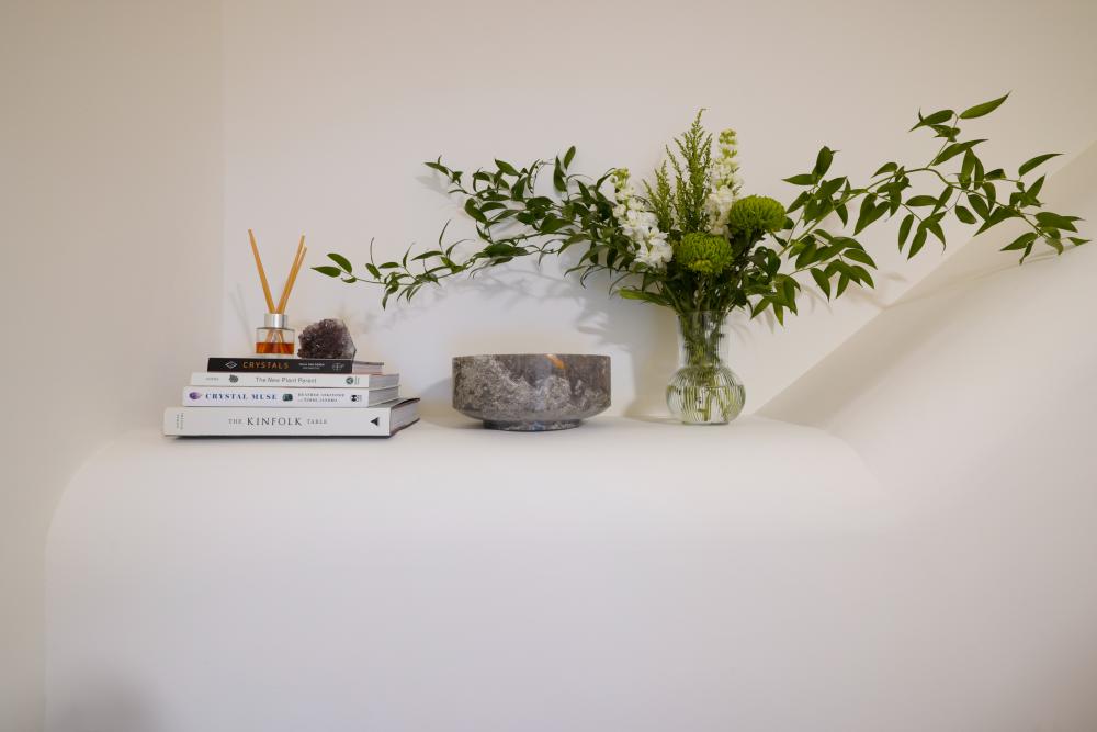 Scandinavian Hallway with Artwork and Paintings