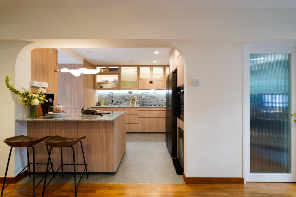 Scandinavian Kitchen with Countertop and Homogeneous Tiles